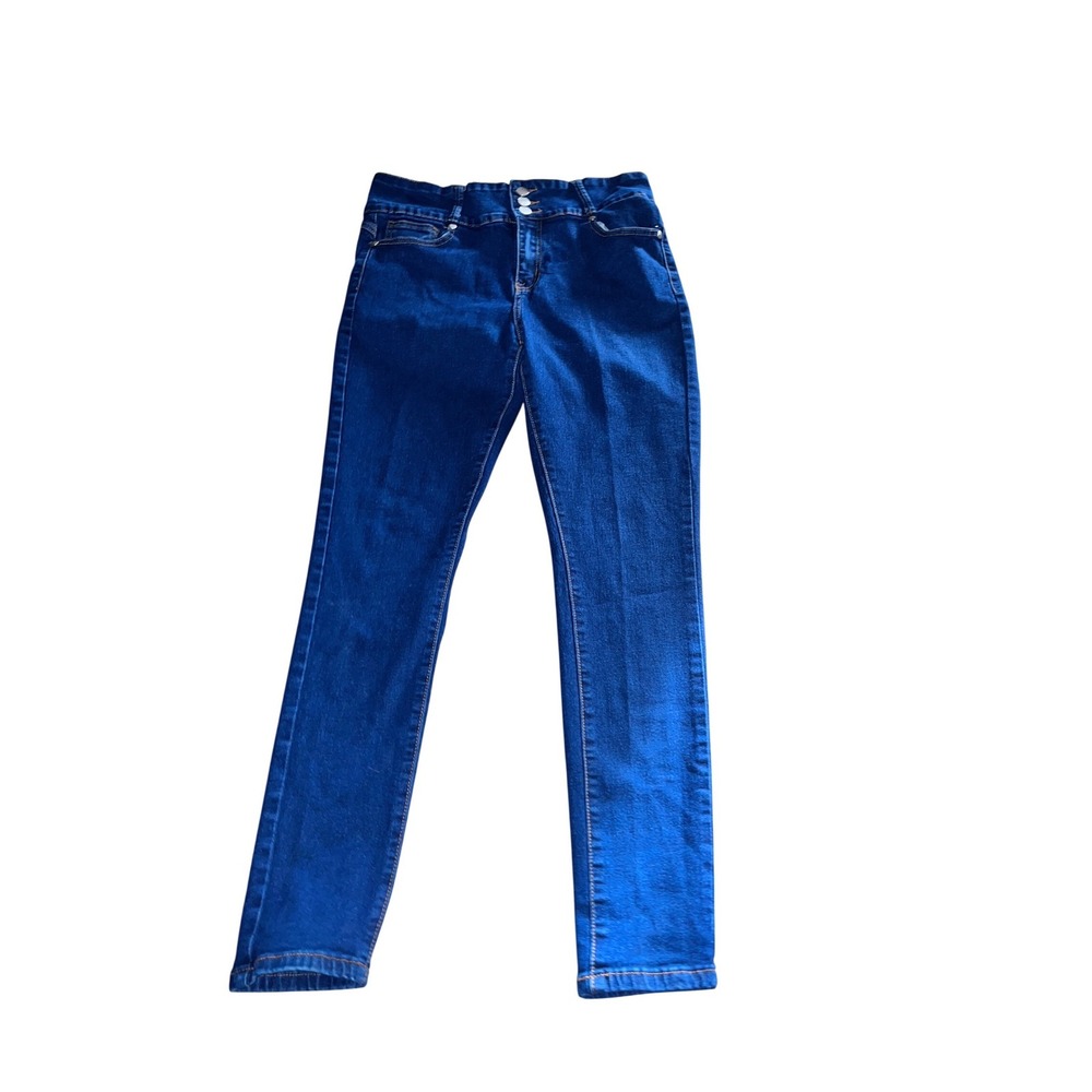 T&Y‎ Fashion Womens High Rise Triple Button Skinny Jeans Dark Wash Size 15/16